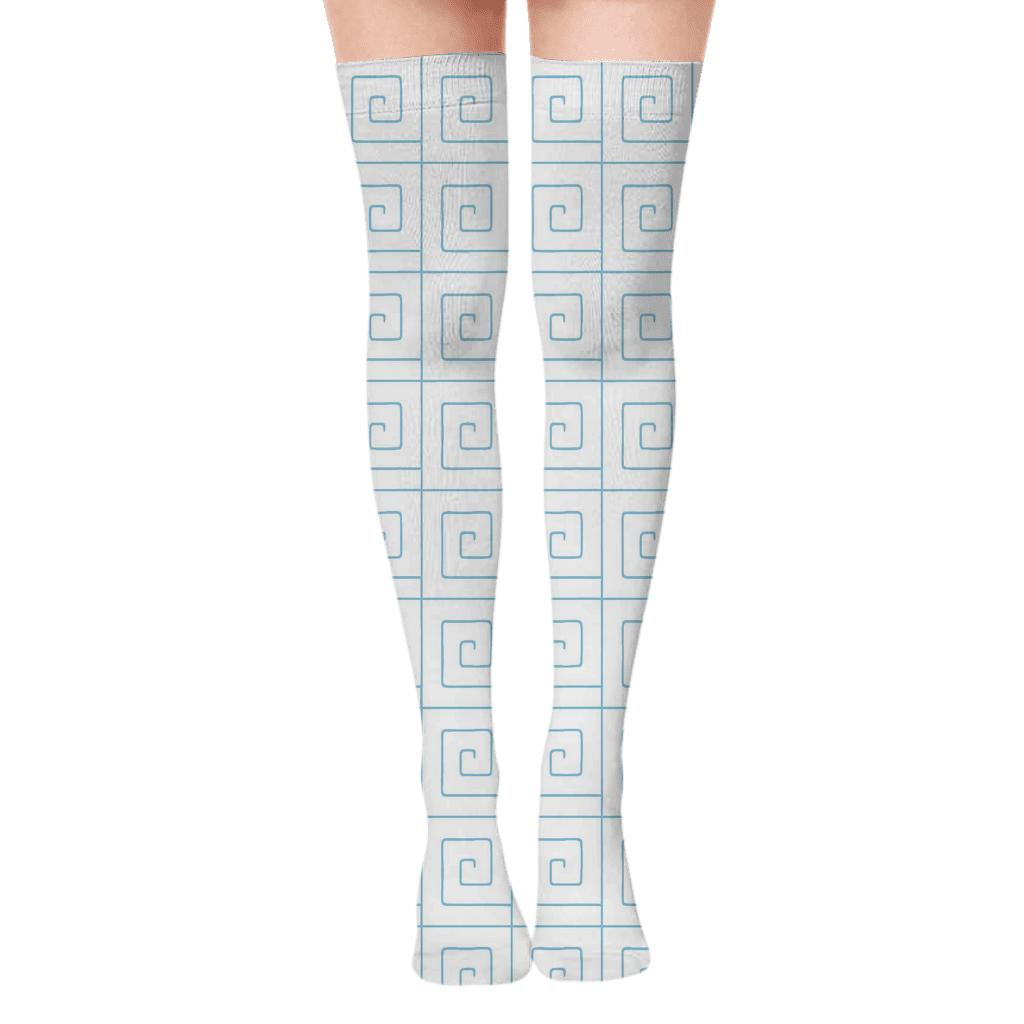 Soft Spiral Tiles designer print over-the-knee socks