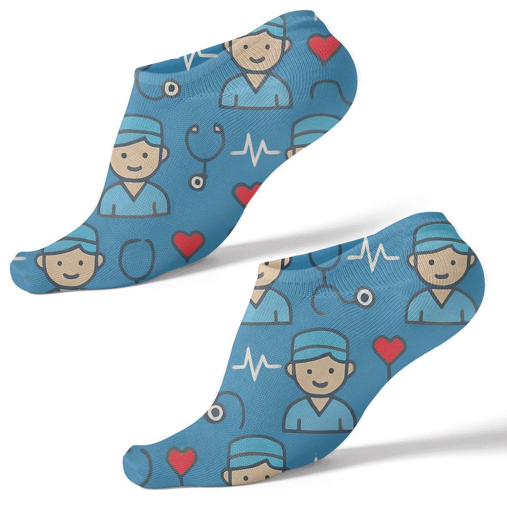 Heartbeat Grid With Nurse Icons trendy patterned ankle socks