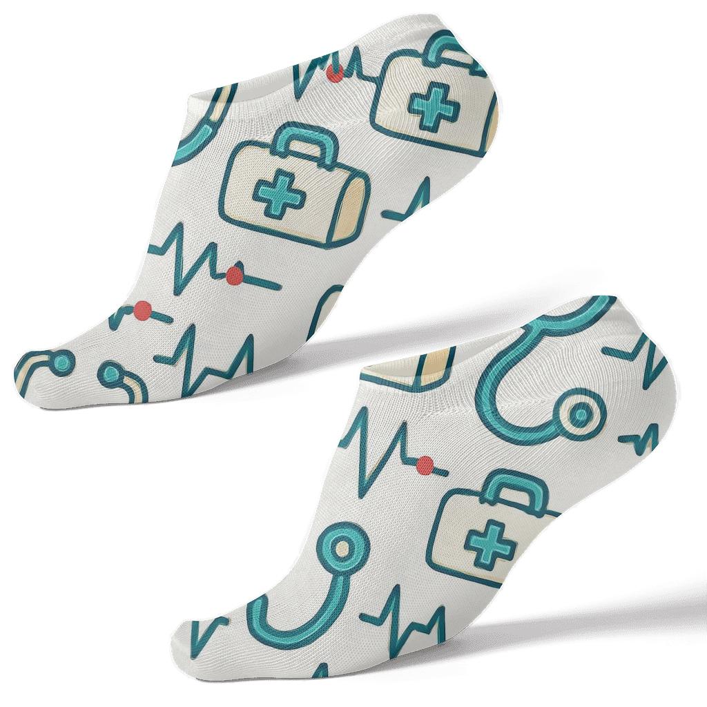 Heartbeat Grid With Doctor Symbols Cascade personalized ankle socks