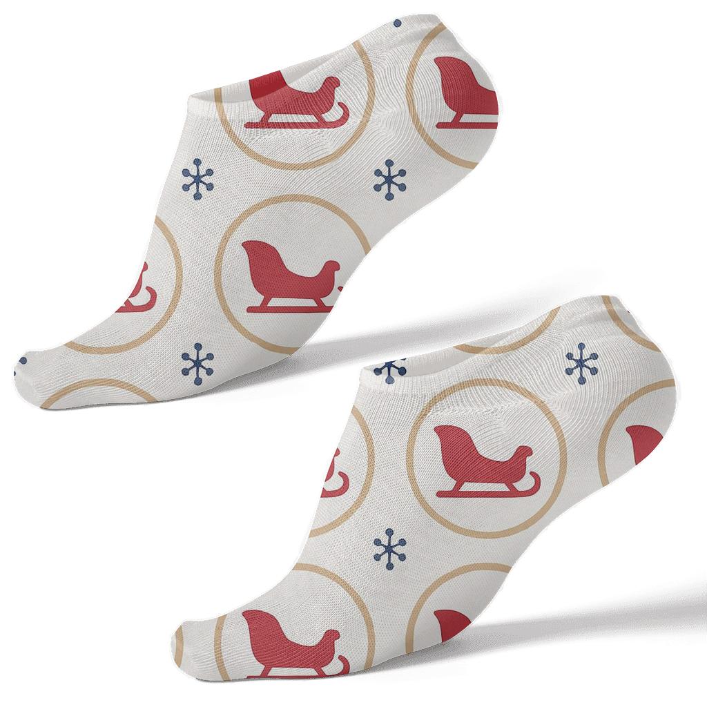 Crimson Ornaments With Sleigh Silhouettes Grid designer print ankle socks