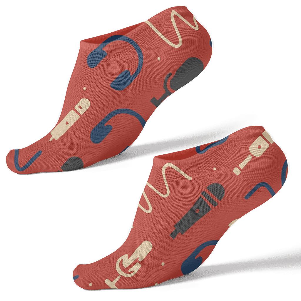Signal Red Pattern For Radio Host Studio Nights designer print ankle socks