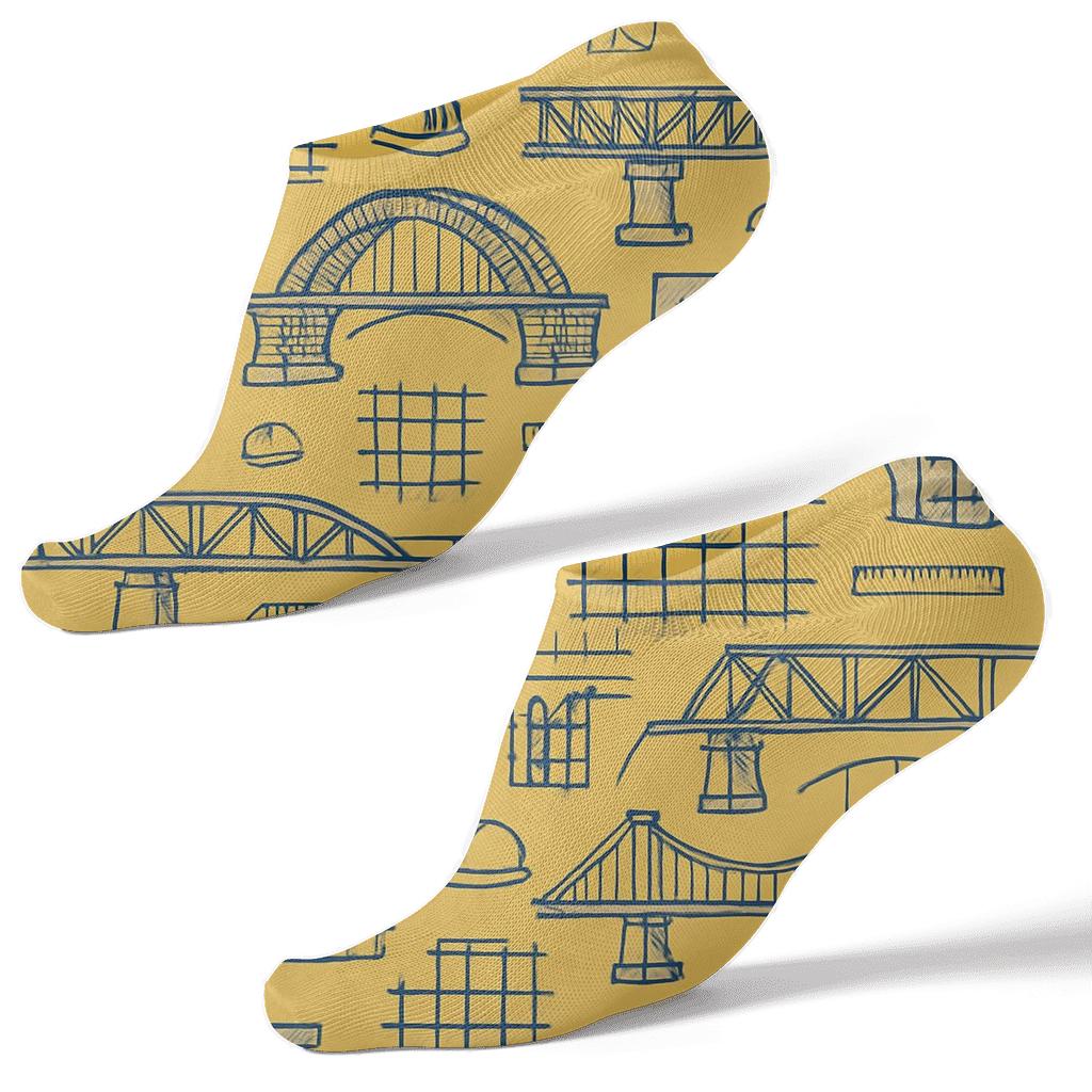 Civil Engineer Blueprint Bridge Rhythm designer print ankle socks