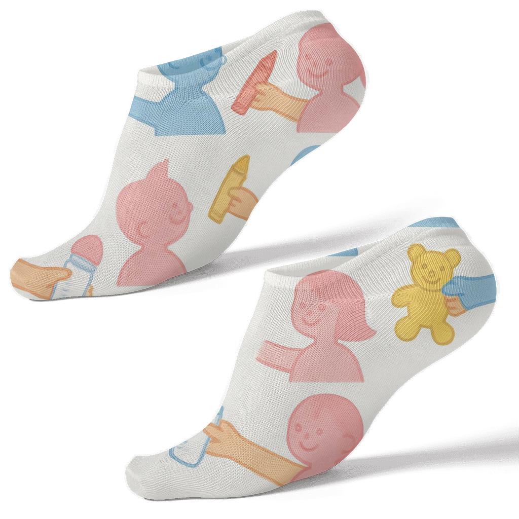 Playful Nursery Rhythm With Childcare Worker Icons comfortable cotton ankle socks
