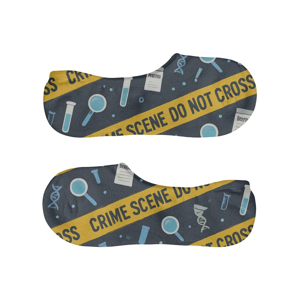 Crime Scene Tape Bands With Forensic Scientist Icons anti-slip no-show socks
