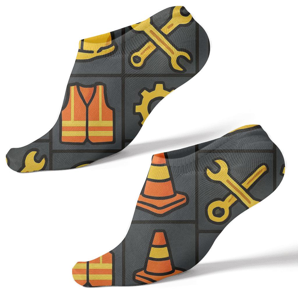 Safety Signal Grid With Construction Worker Icons unique graphic ankle socks
