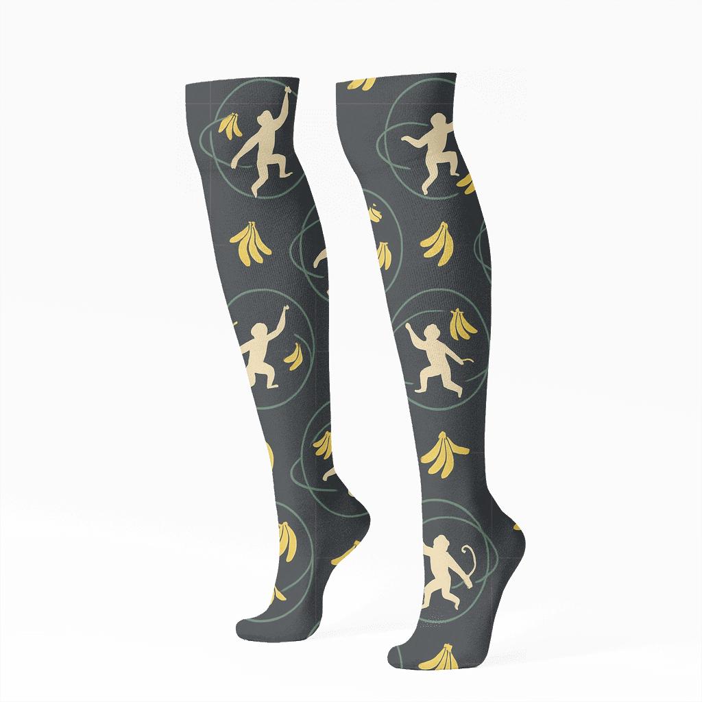 Banana Orbit Ape Constellation Grid designer print knee-high socks