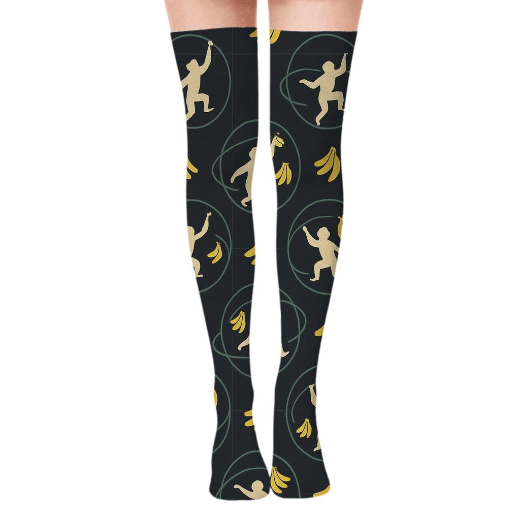 Banana Orbit Ape Constellation Grid trendy patterned over-the-knee socks