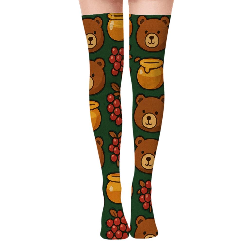 Bear Forest Honey Grid soft everyday over-the-knee socks