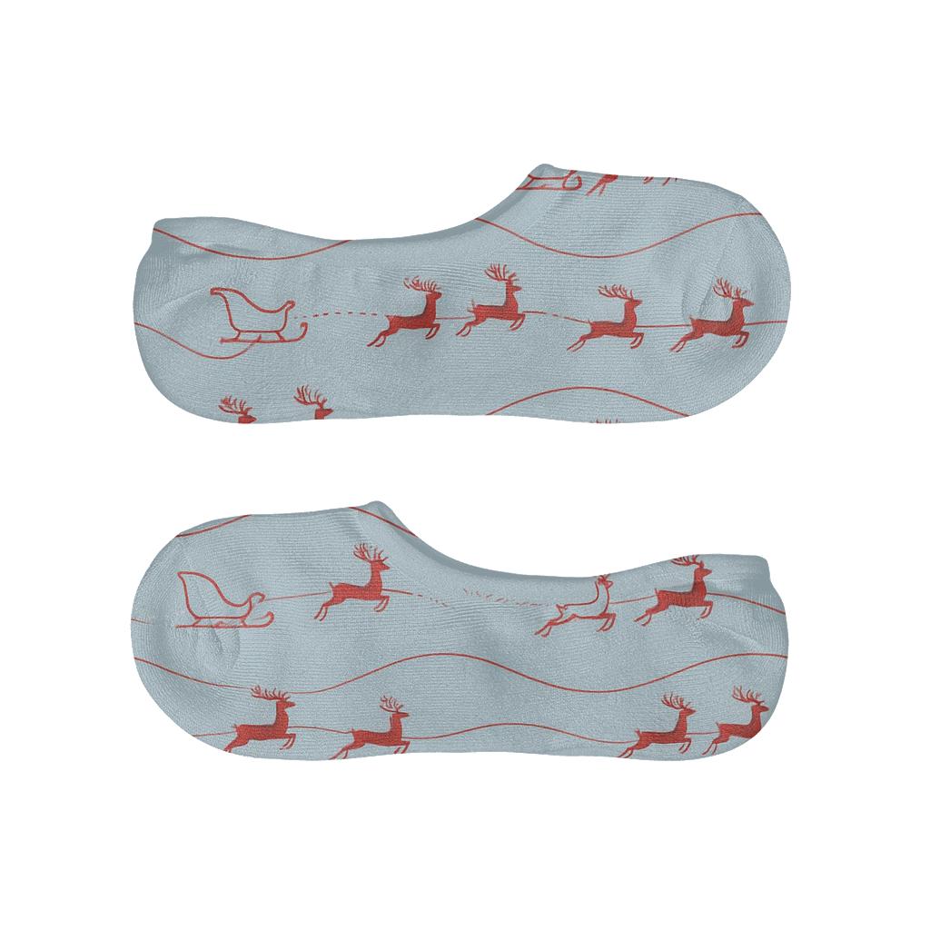 Santa Sleigh Silhouette Wave Holiday Style soft cotton no-show socks