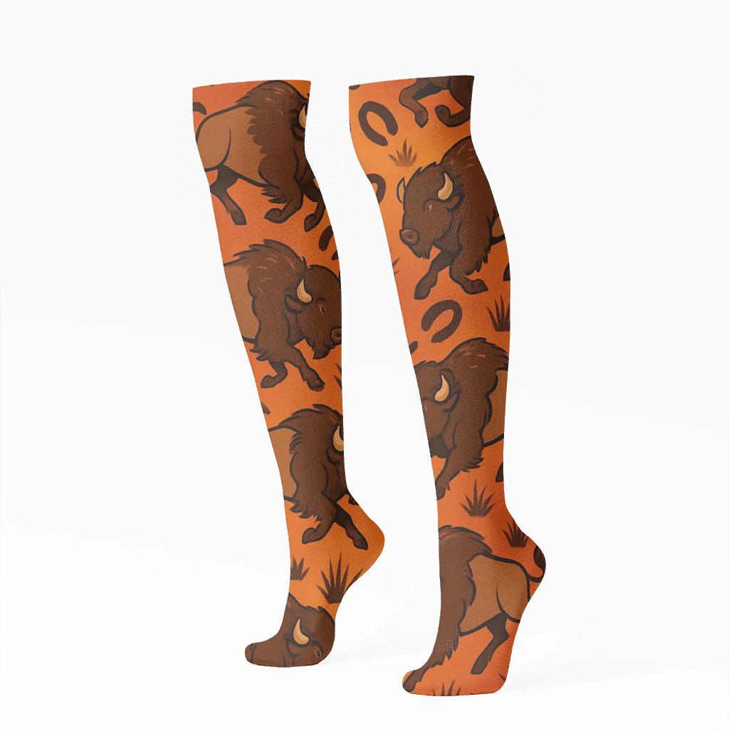 Bison Sunset Track Tessellation designer print knee-high socks