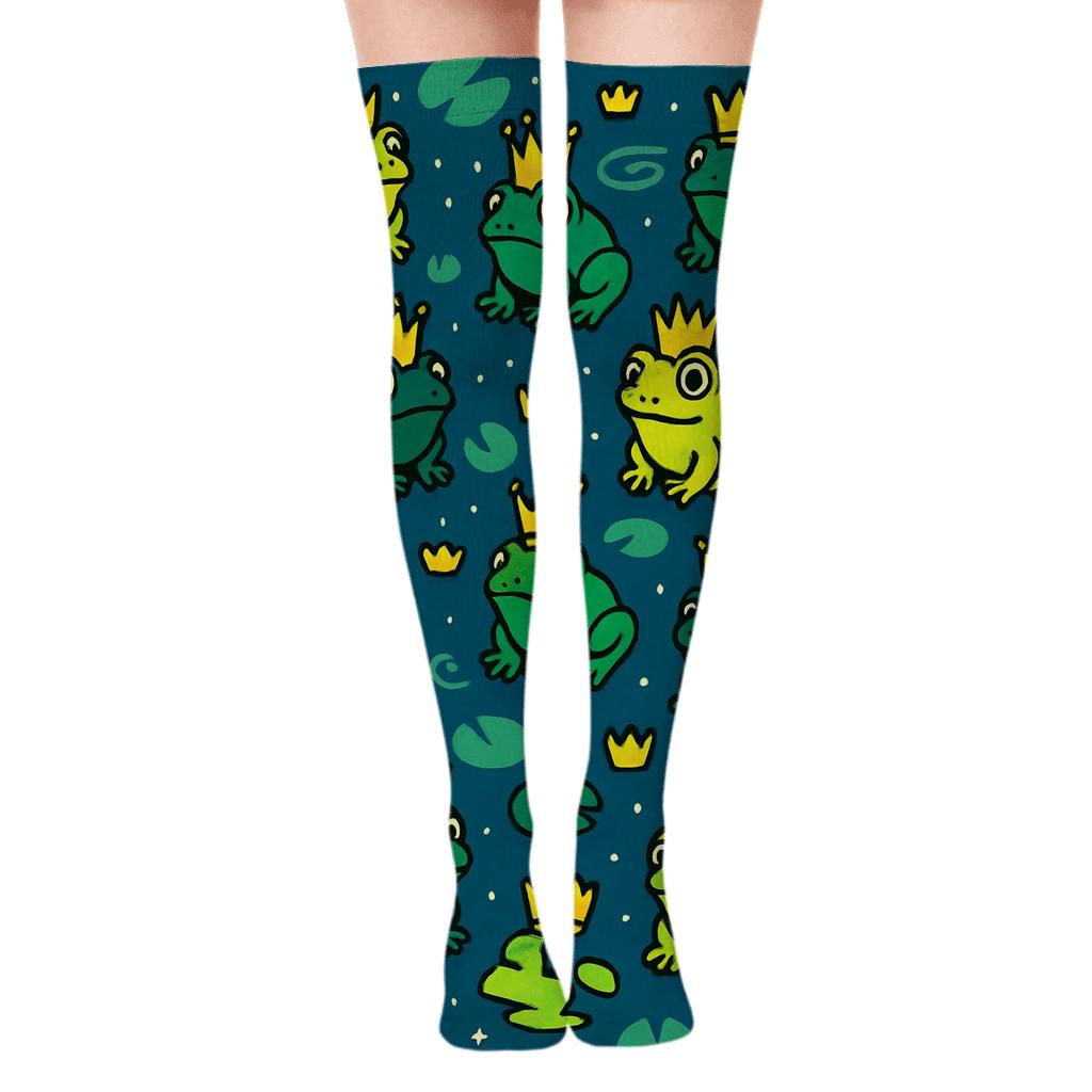 Frog Crown Constellation Pond Pattern comfortable cotton over-the-knee socks
