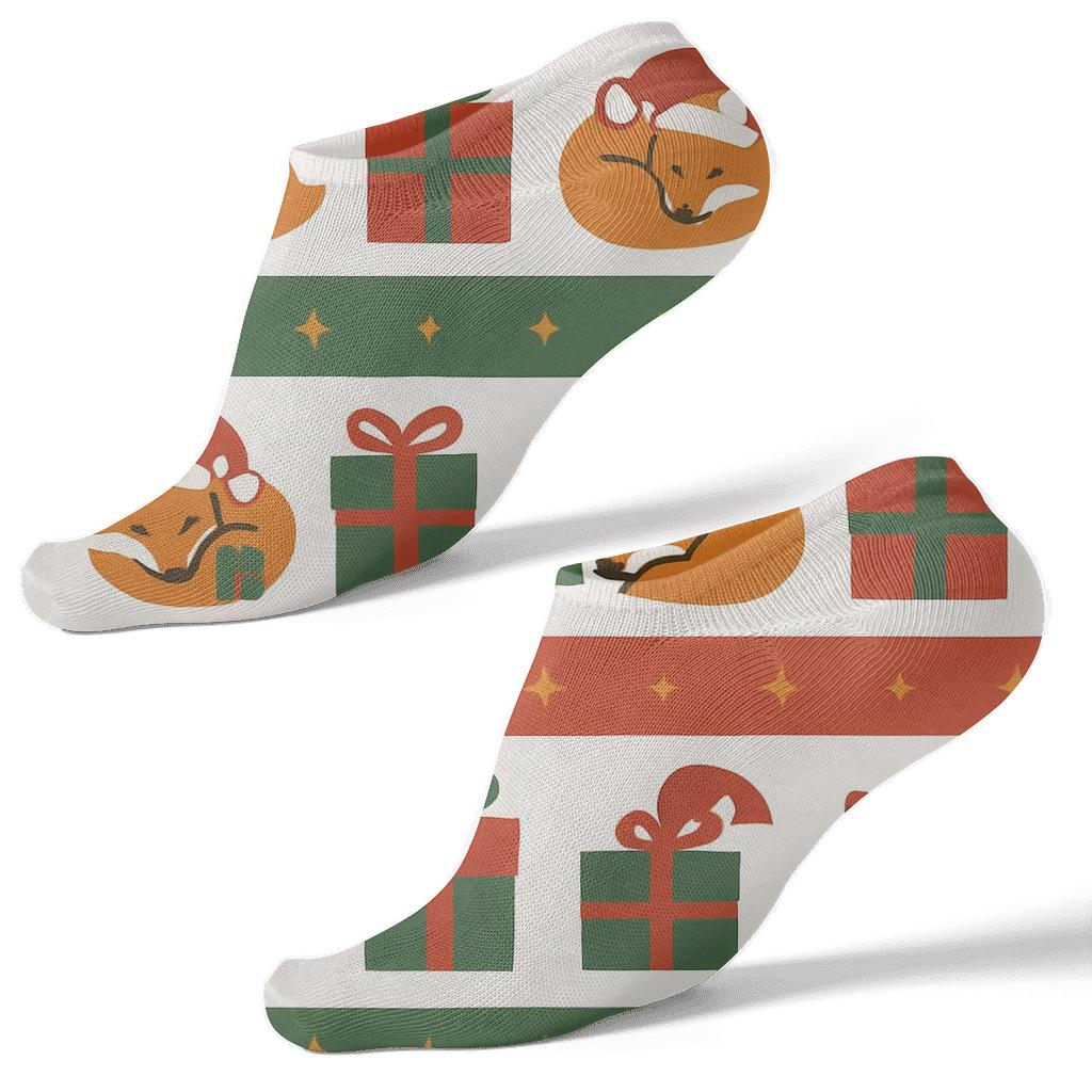 Festive Fox Gift Wrap Stripes comfortable cotton ankle socks