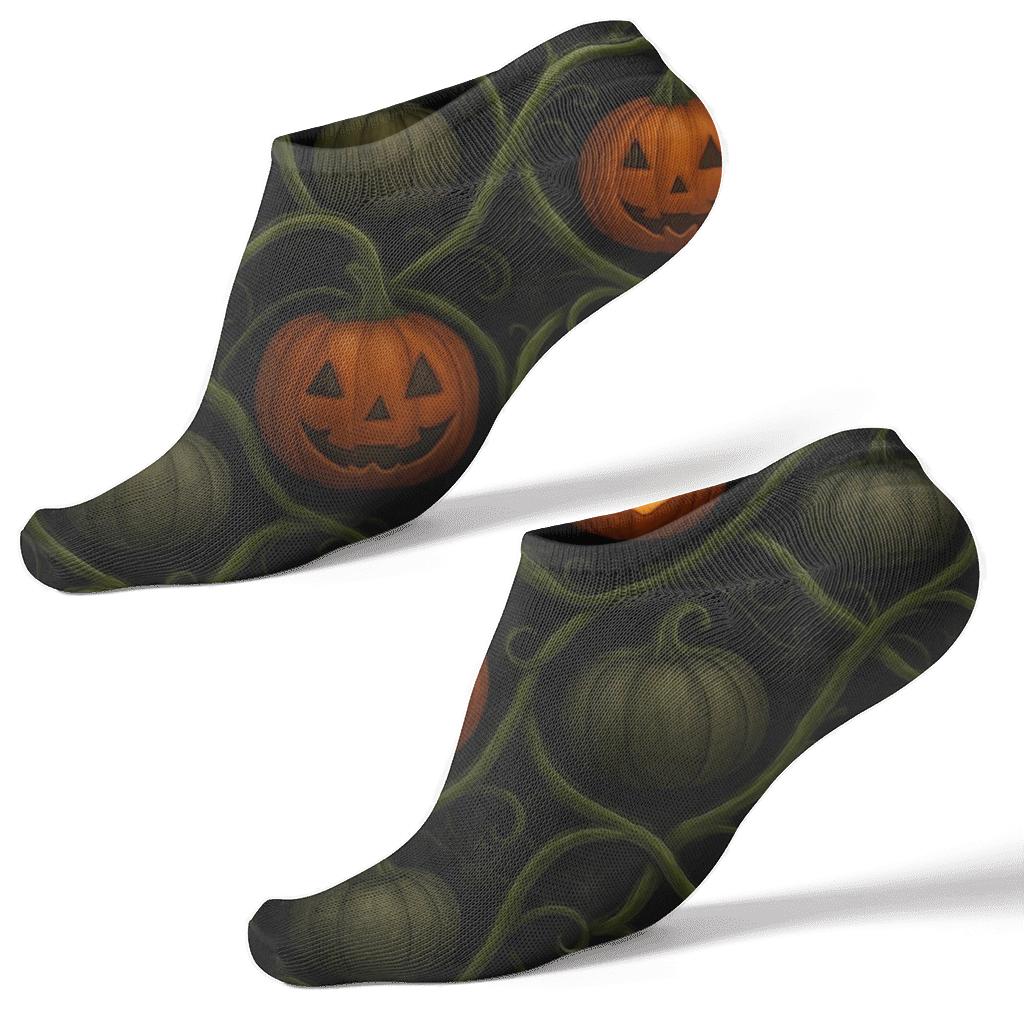 Twisting Pumpkin Vine Labyrinth On Black Background stylish athletic ankle socks