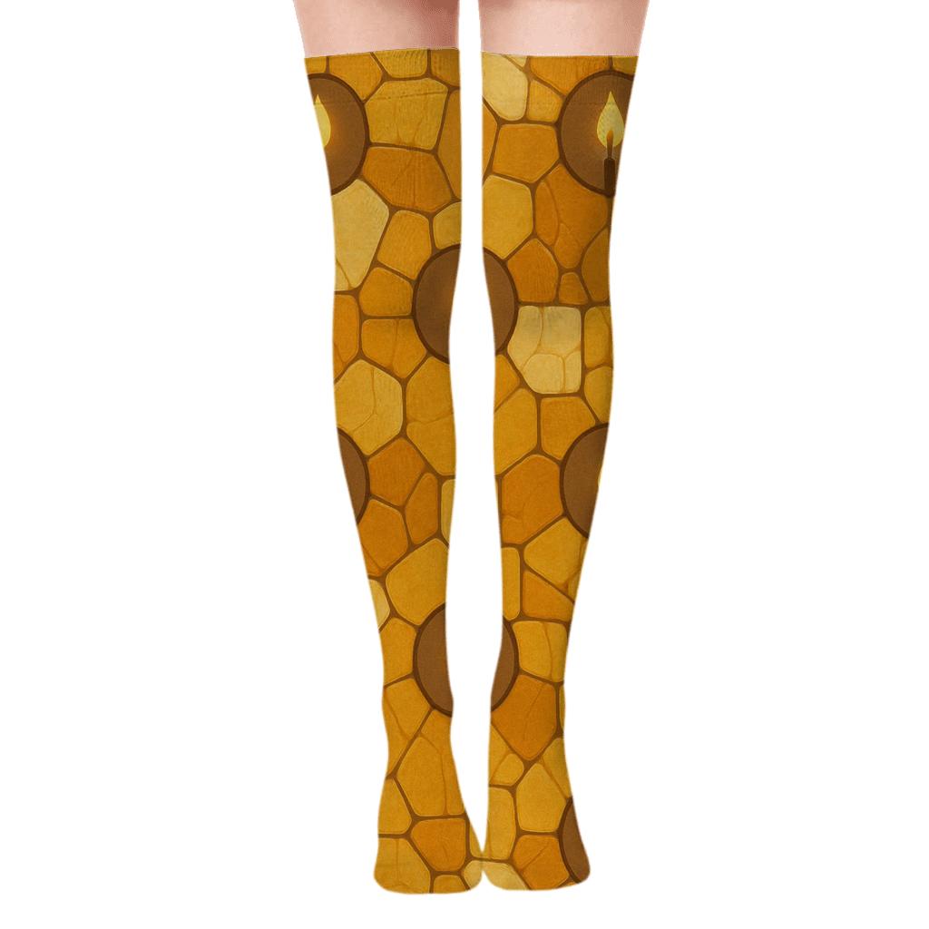 Wax Mosaic With Candle Flame Medallions soft everyday over-the-knee socks
