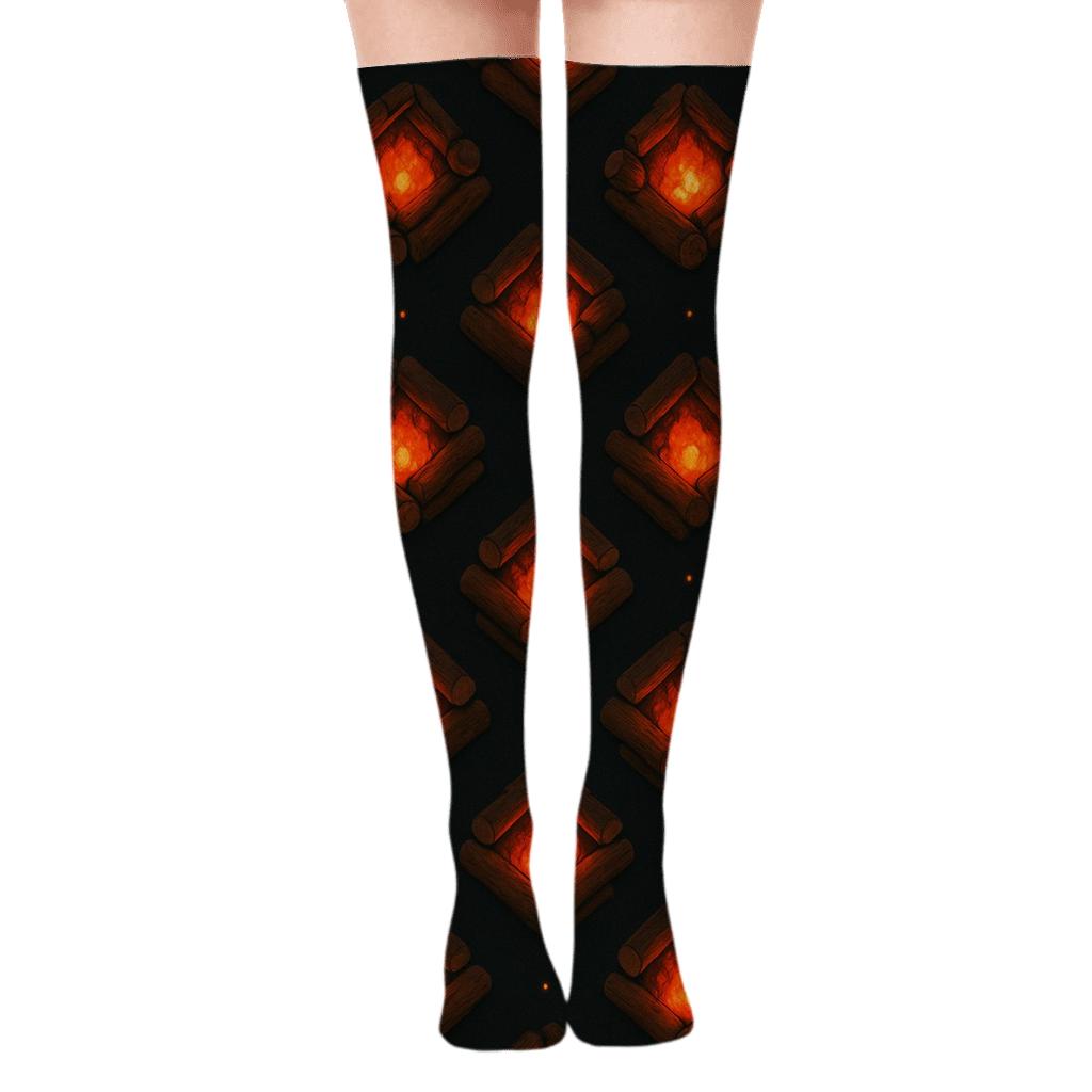 Heart Ember Log Lattice On Charcoal Ground premium cozy over-the-knee socks