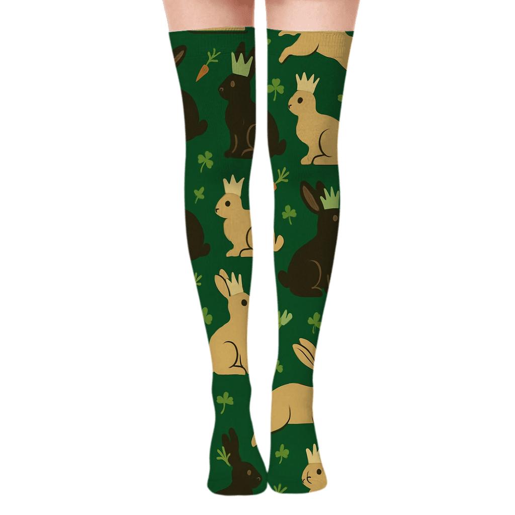 Meadow Crown Parade With Rabbit Silhouettes premium cozy over-the-knee socks