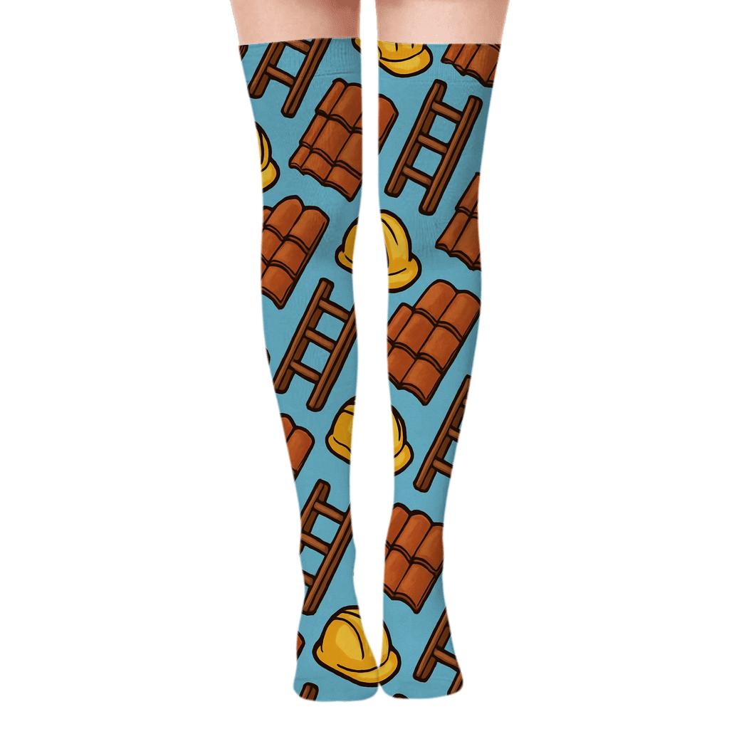 Roofer Shingle Ladder Rhythm designer print over-the-knee socks