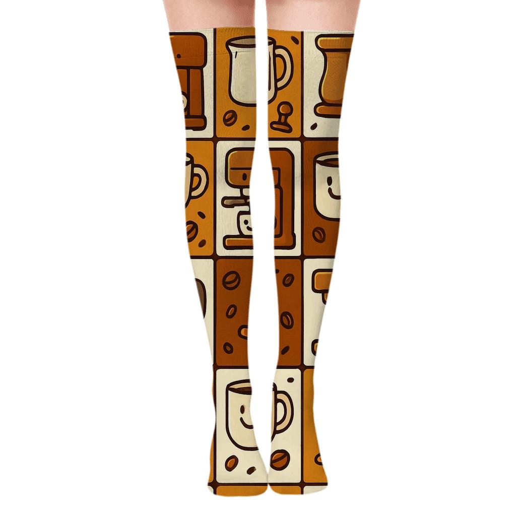 Cosmic Coffee Barista Edition Tile personalized over-the-knee socks
