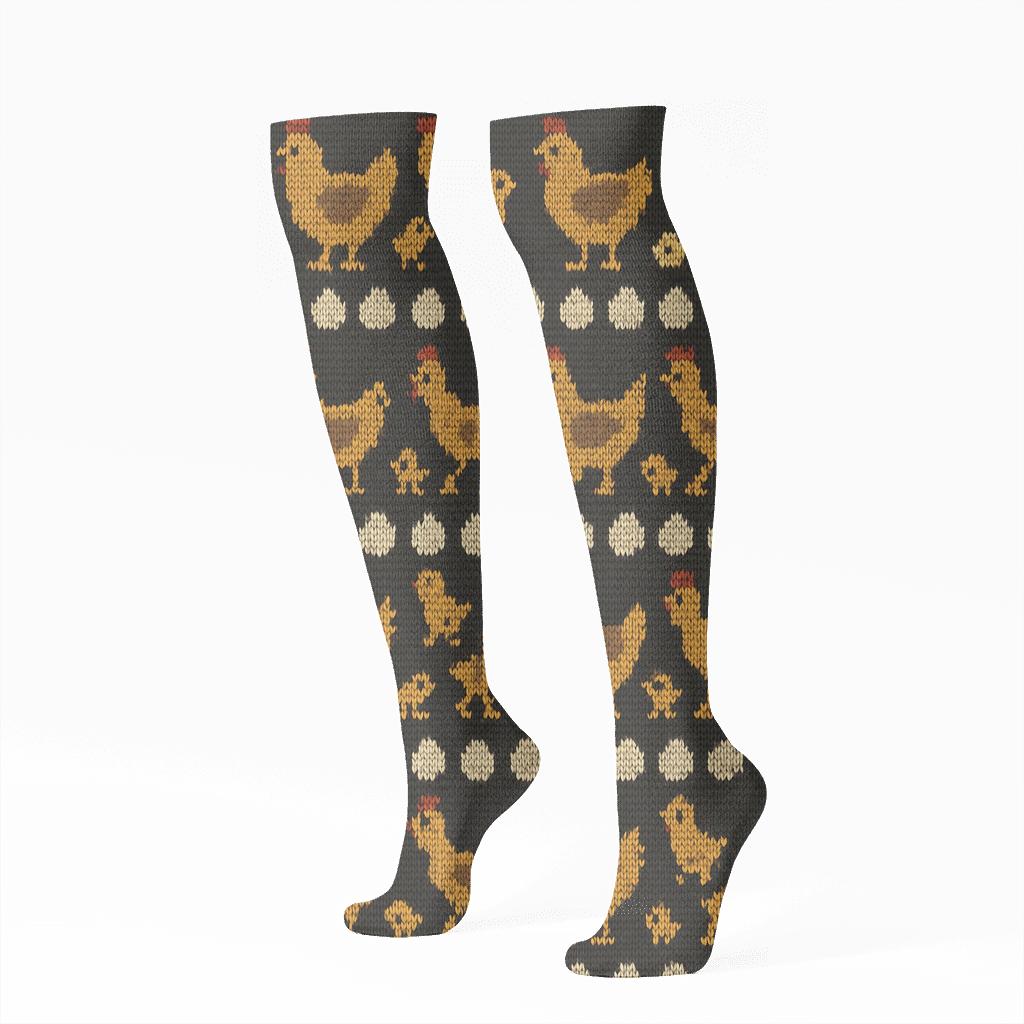 Golden Coop Stripe Design Chicken Edition unique graphic knee-high socks