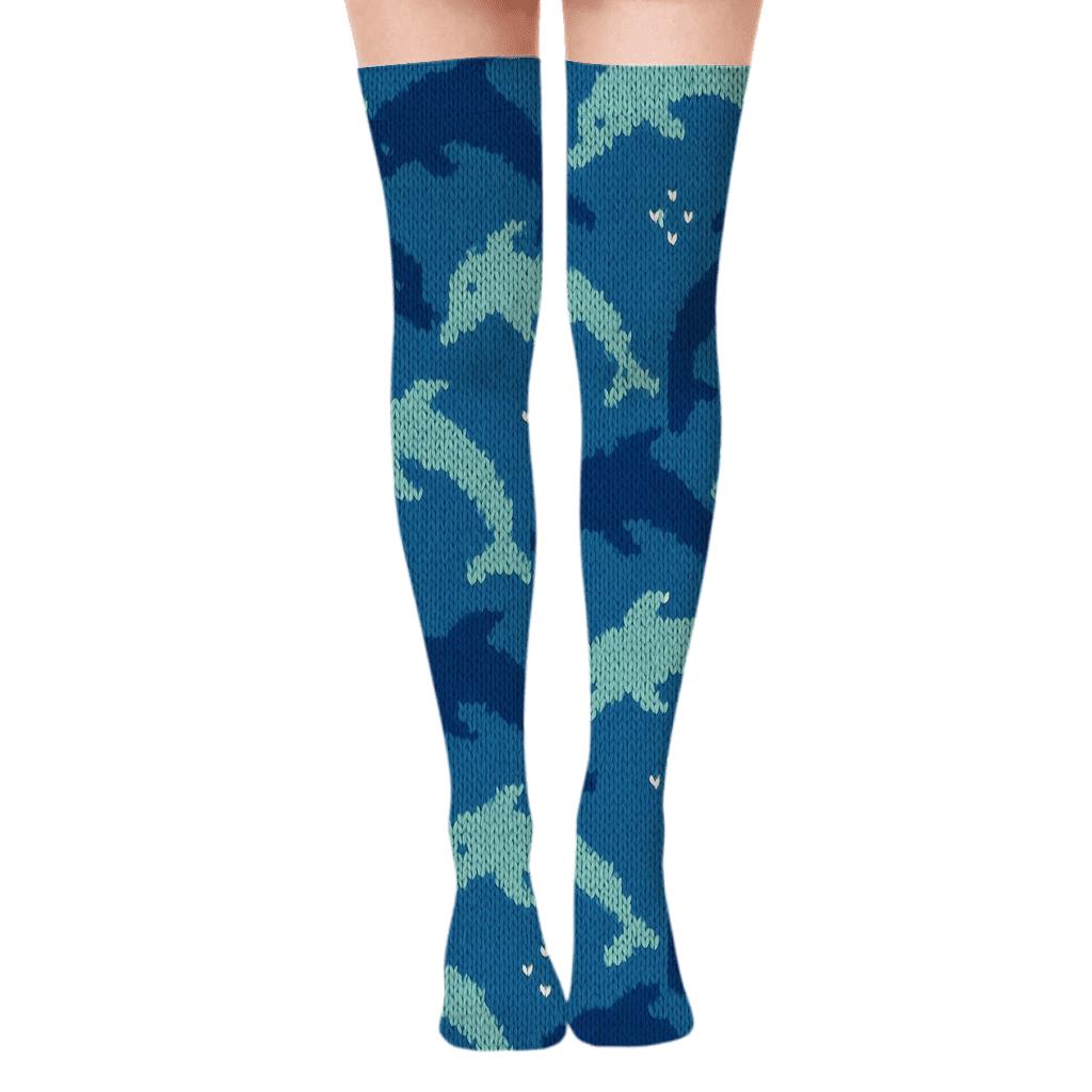 Dolphin Pod Wave Lattice personalized over-the-knee socks