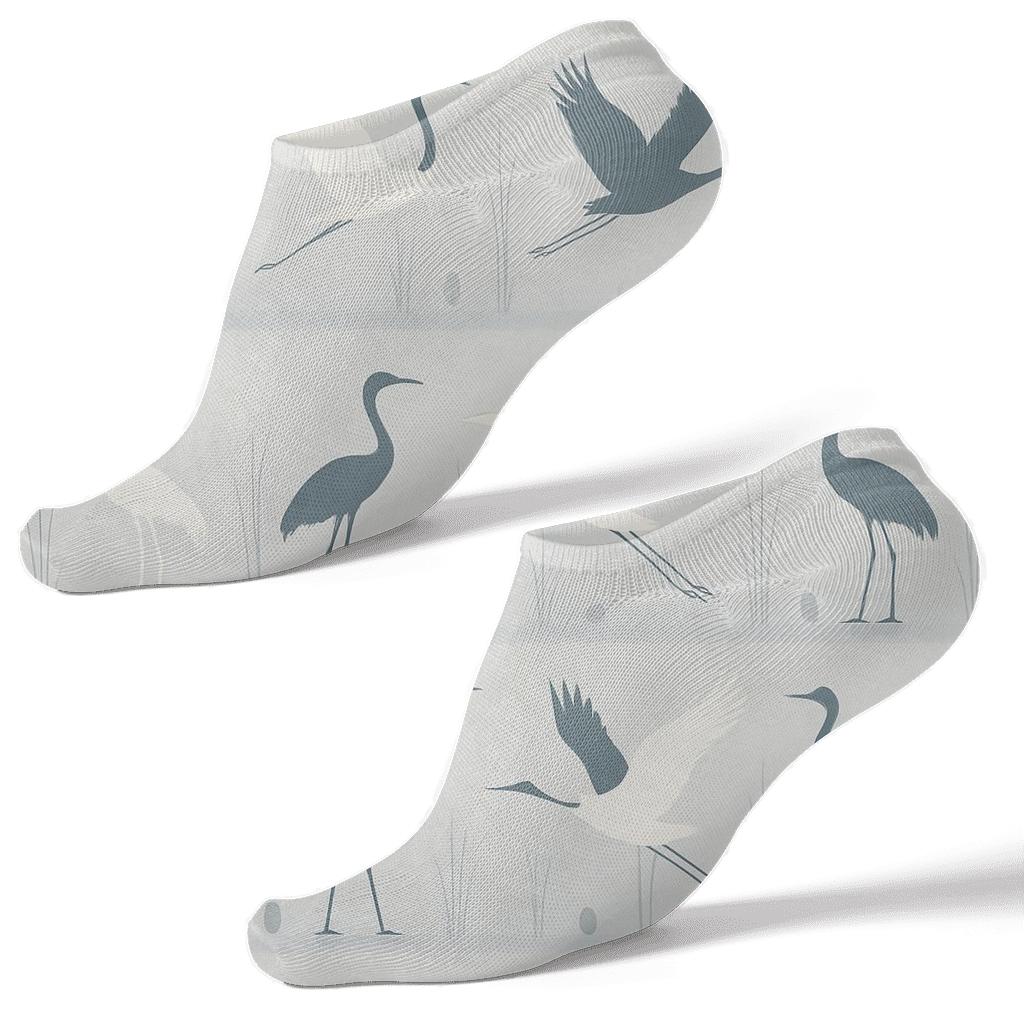 Cranes In Marsh Stripe On Misty Gray stylish athletic ankle socks