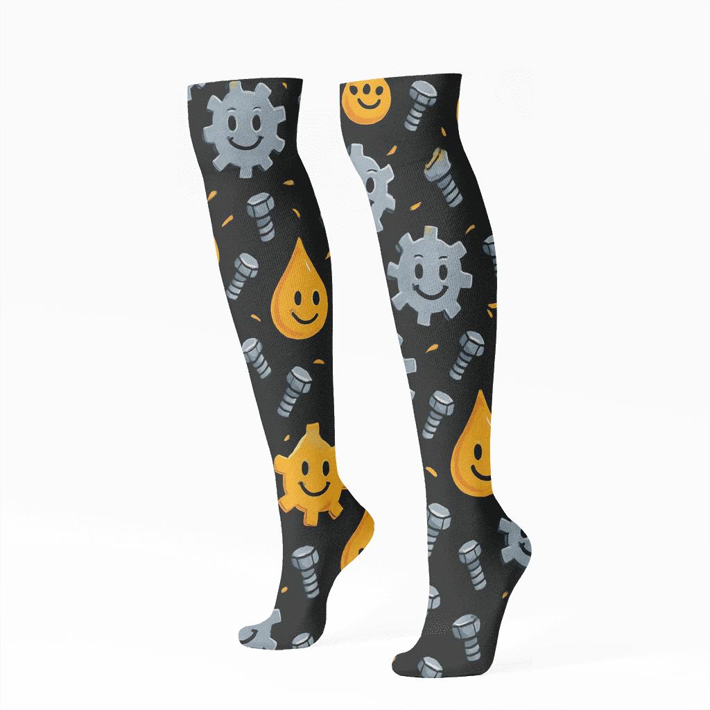 Mechanic Gear Parade Grid comfortable cotton knee-high socks