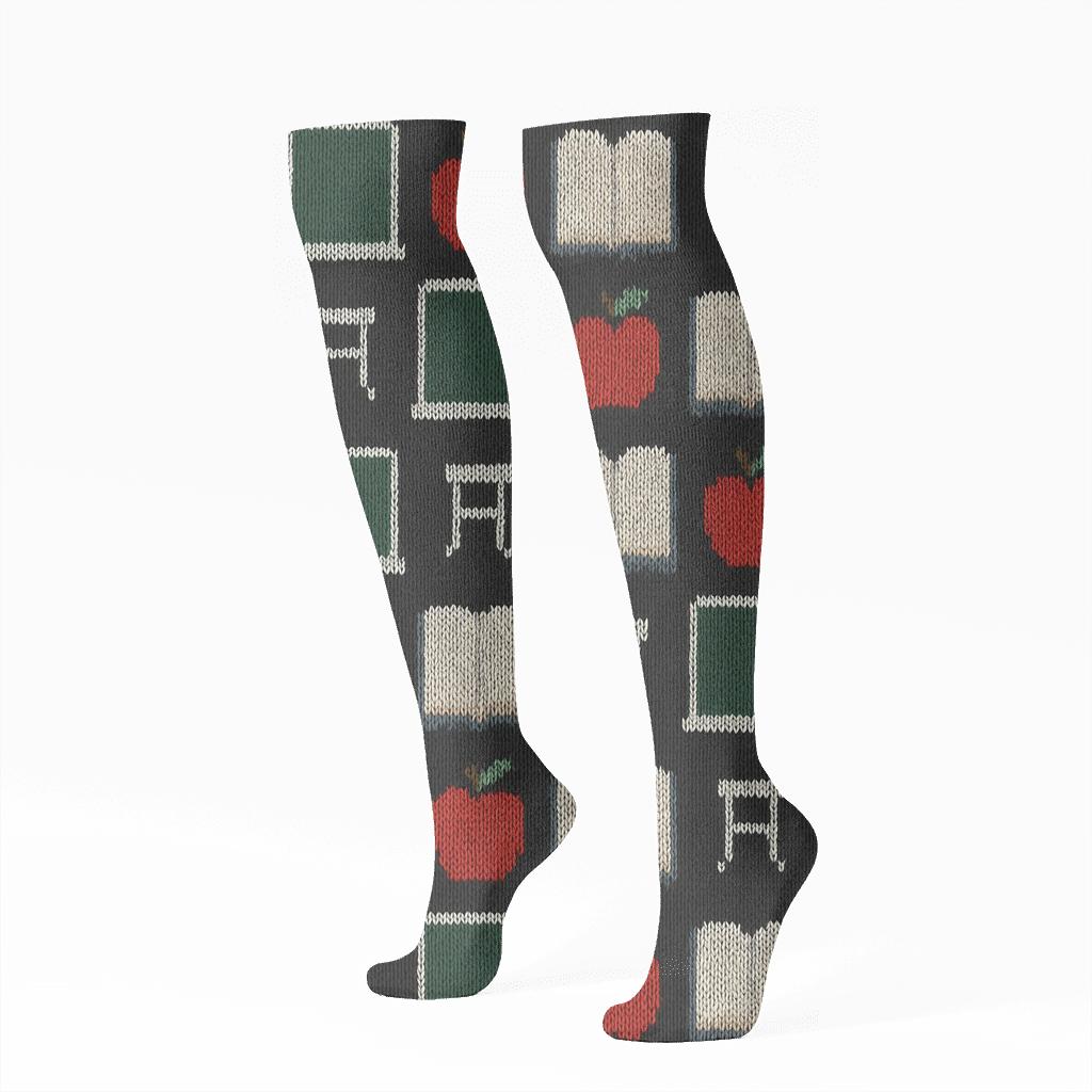 Teacher Chalkboard Patchwork Grid comfortable cotton knee-high socks