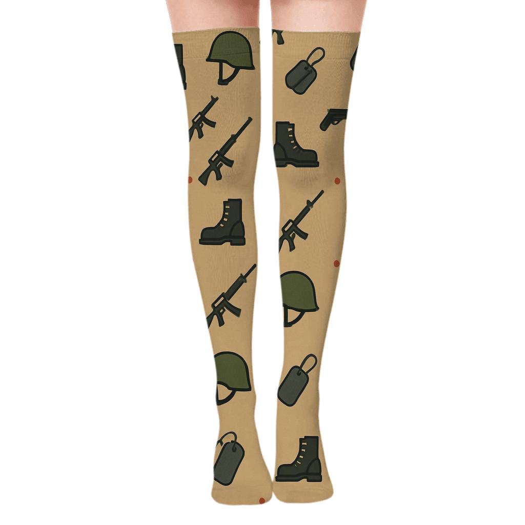 Desert Tactical Grid With Soldier Icons premium cozy over-the-knee socks