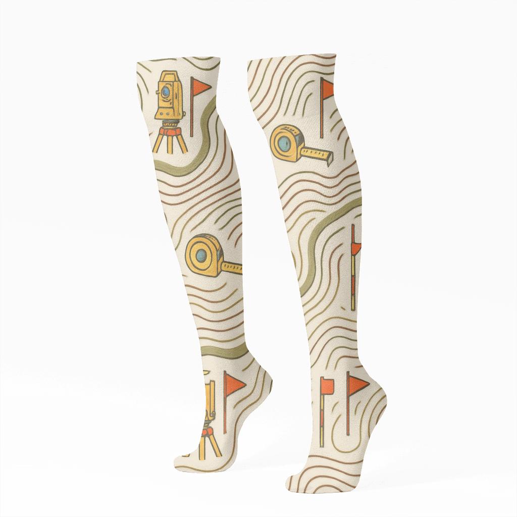 Contour Network With Surveyor Instruments designer print knee-high socks