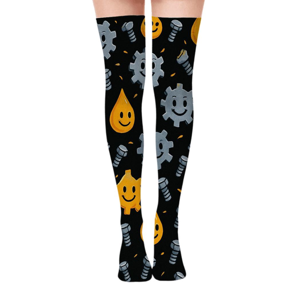 Mechanic Gear Parade Grid stylish fashion over-the-knee socks
