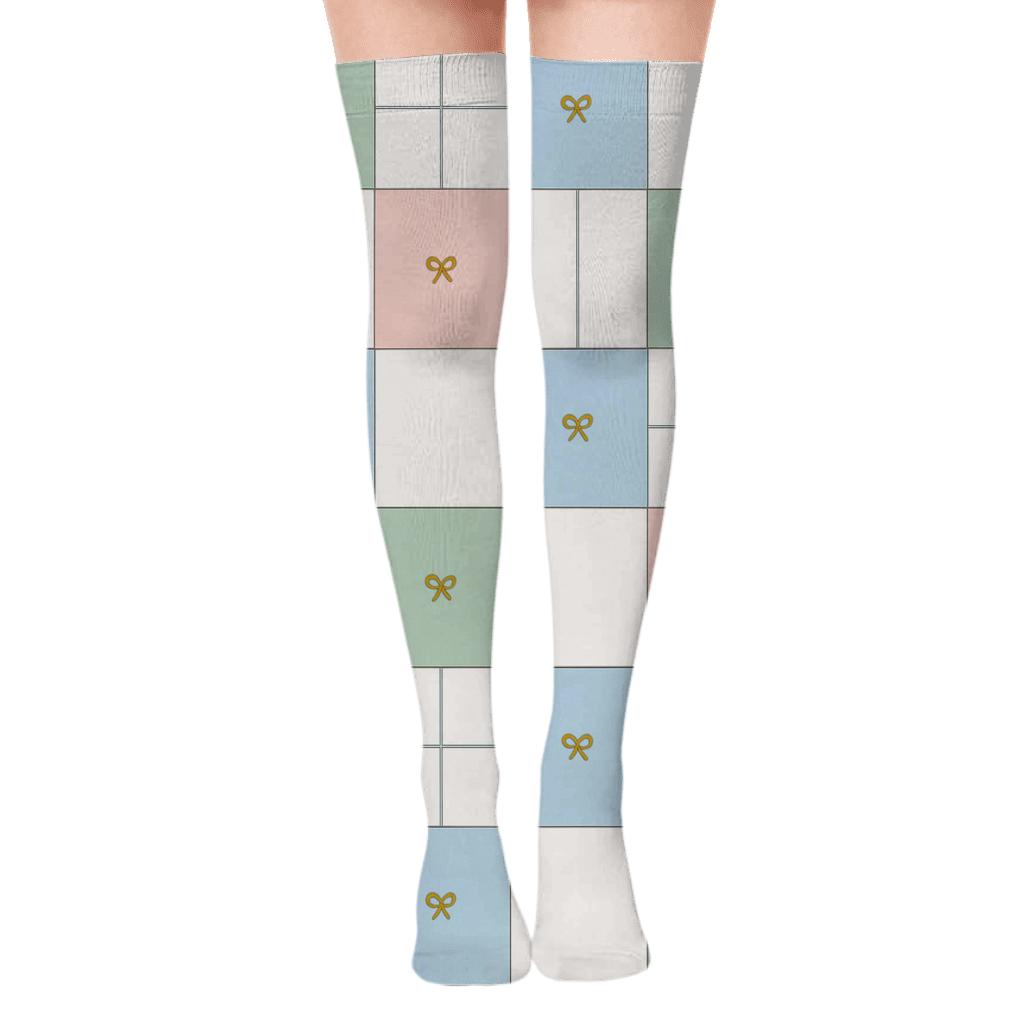 Starlit Gift Wrap Tiling Presents unique graphic over-the-knee socks
