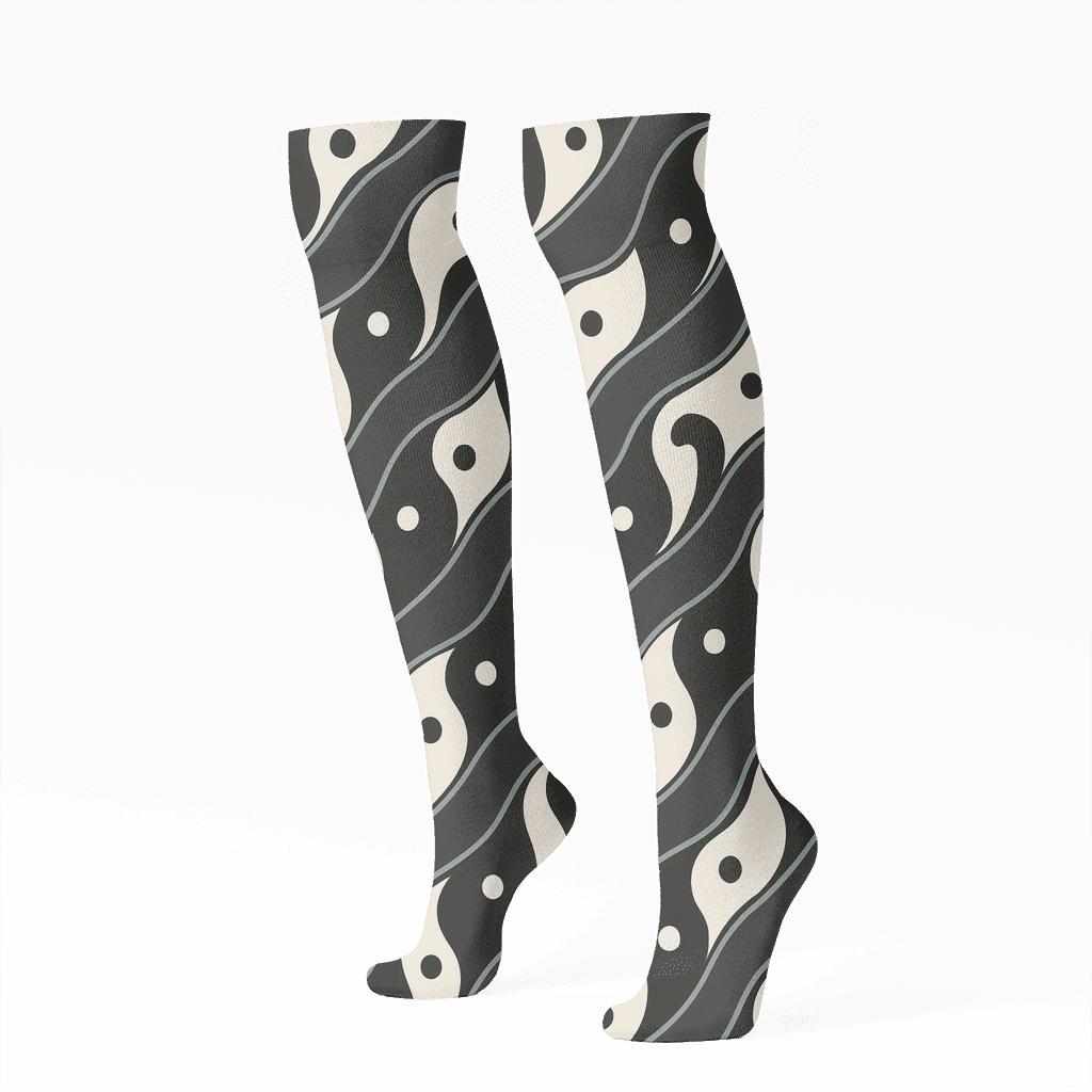 Kinetic Taijitu Wave Bands comfortable cotton knee-high socks