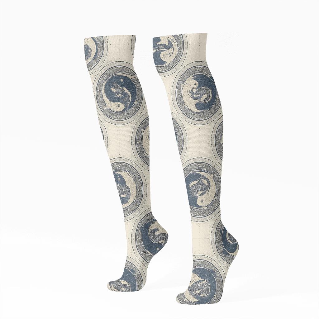 Dual Koi Mandala Tile Lattice premium sports knee-high socks