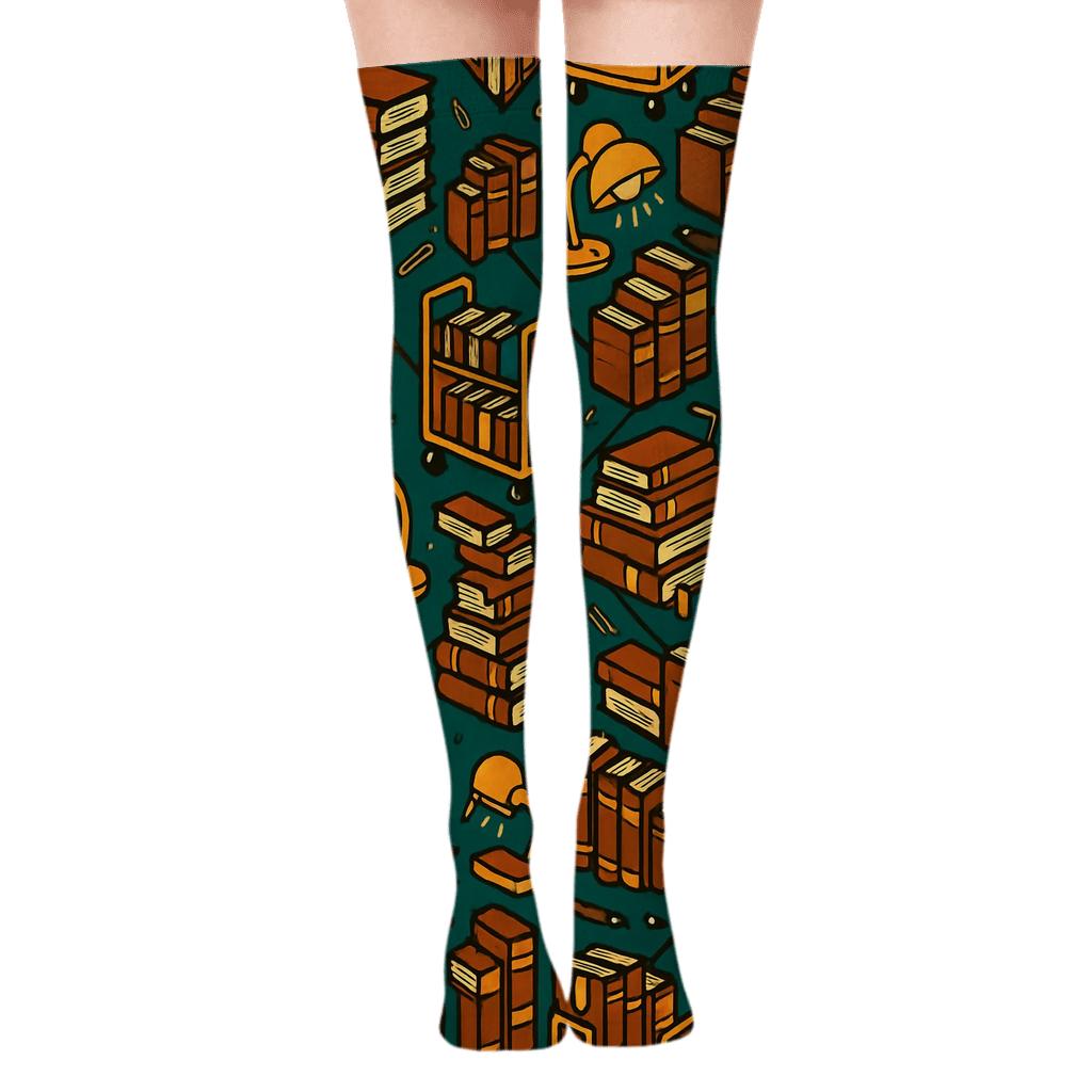 Librarian Stacks Lantern Party Pattern personalized over-the-knee socks