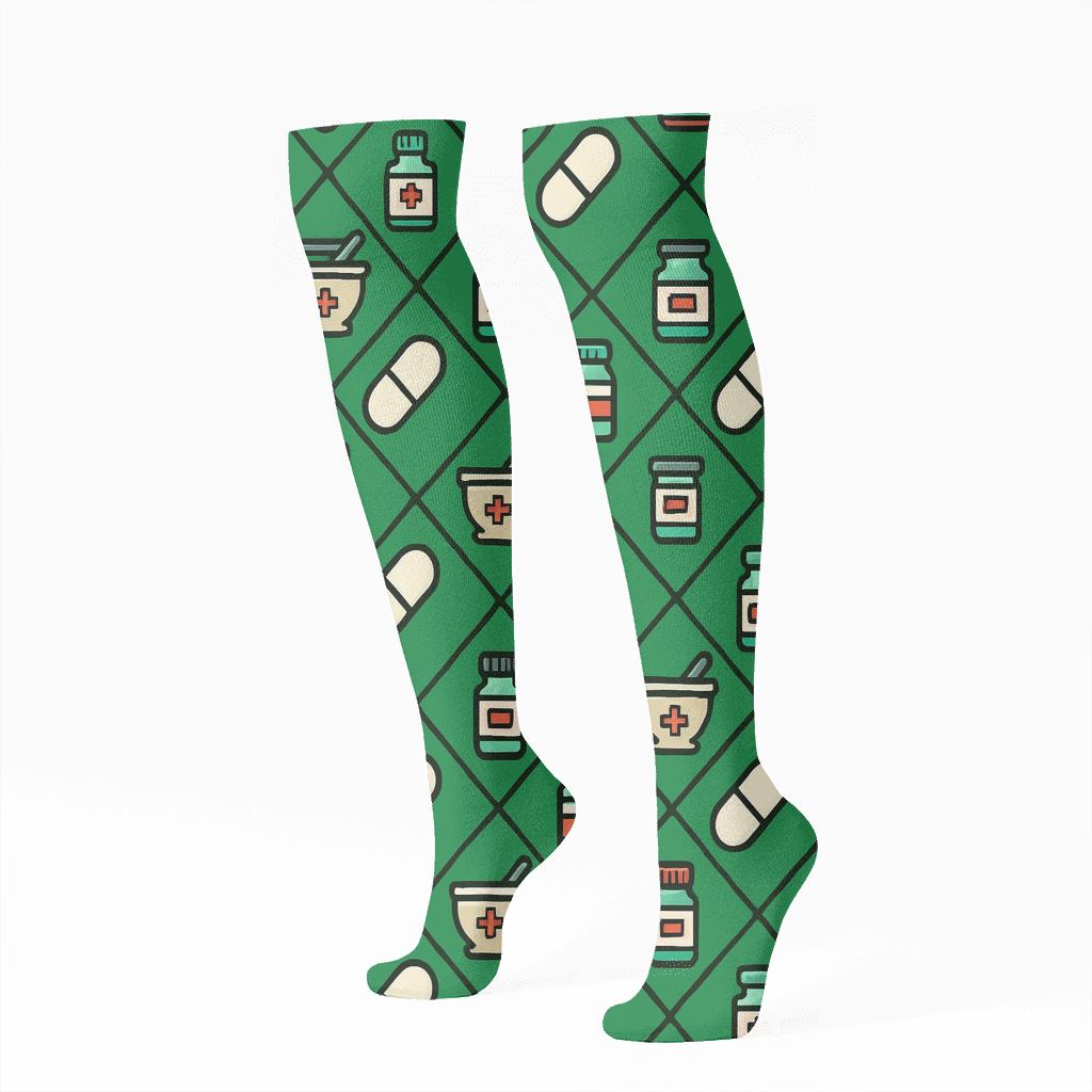 Capsule Lattice With Pharmacist Tools trendy patterned knee-high socks