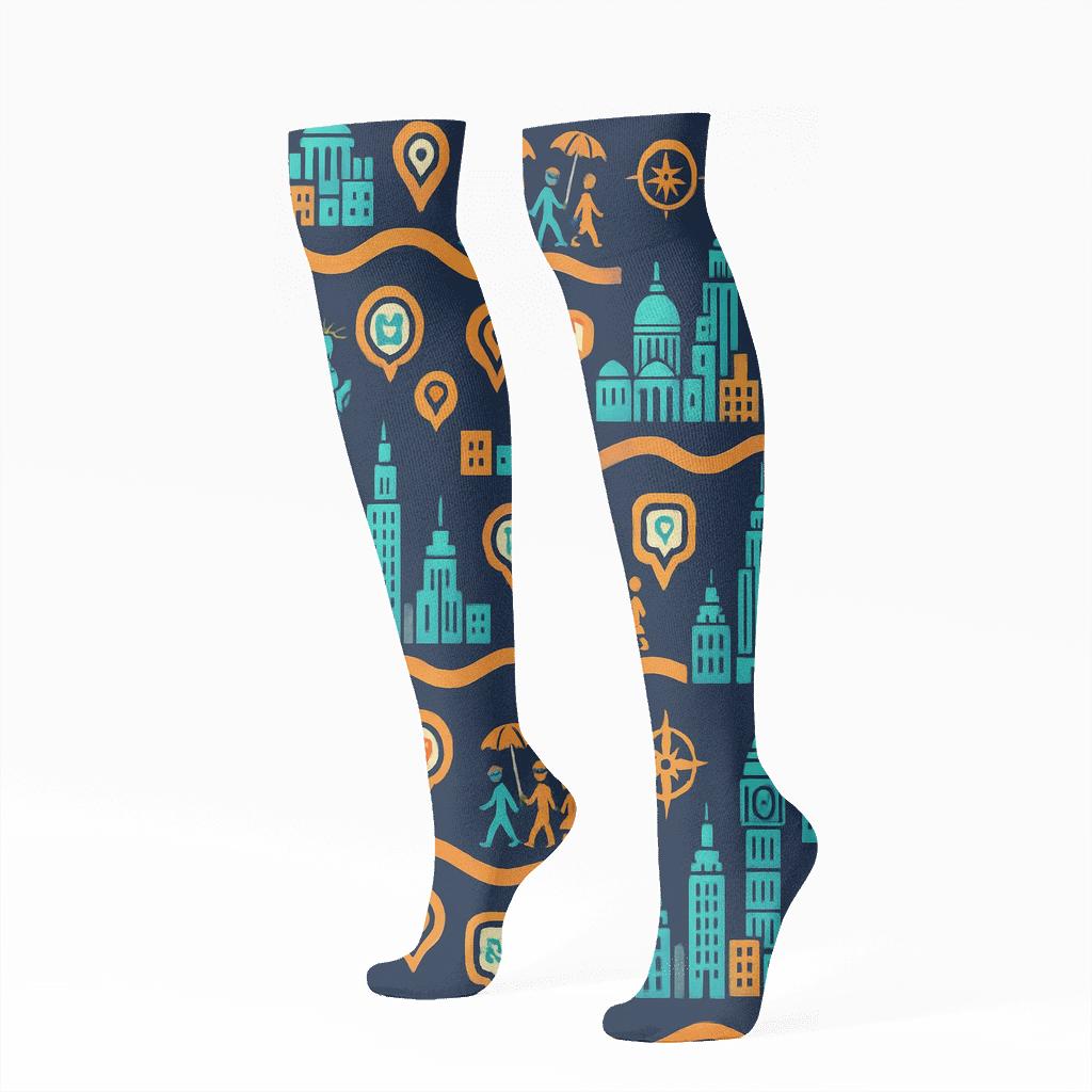 Tour Guide Skyline Route Pattern stylish athletic knee-high socks