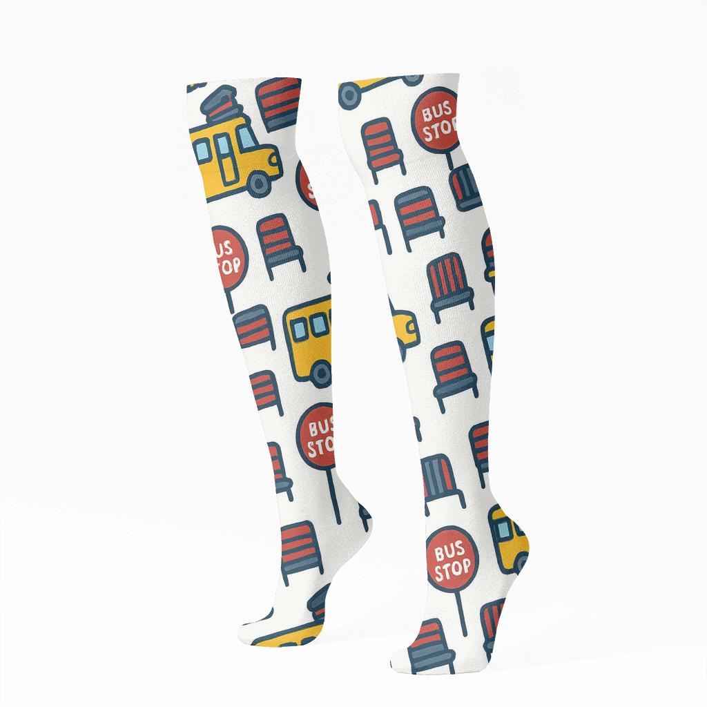 City Rhythm With Bus Driver Motifs stylish athletic knee-high socks
