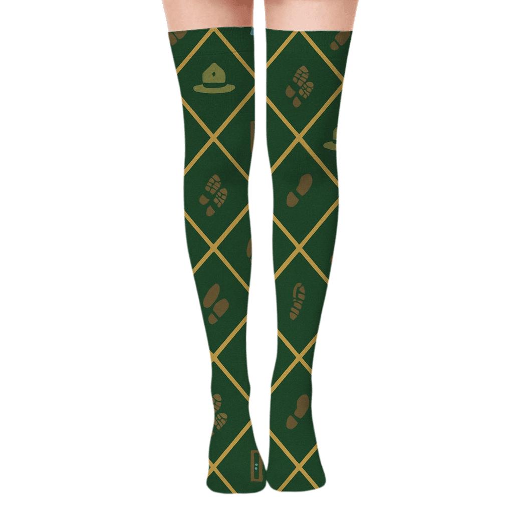 Park Ranger Trail Map Lattice Over Evergreen Hills comfortable cotton over-the-knee socks