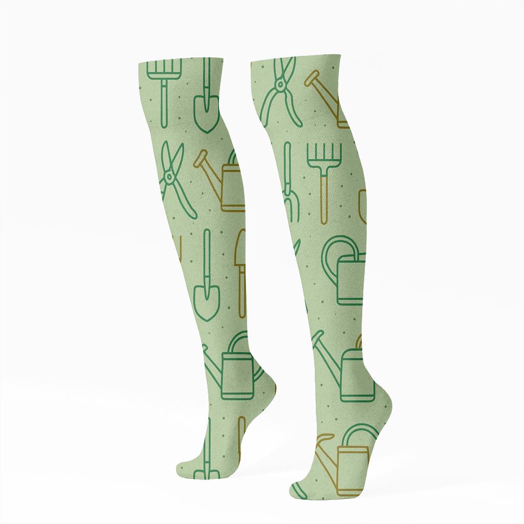 Groundskeeper Garden Grid Of Tools On Moss Canvas stylish athletic knee-high socks