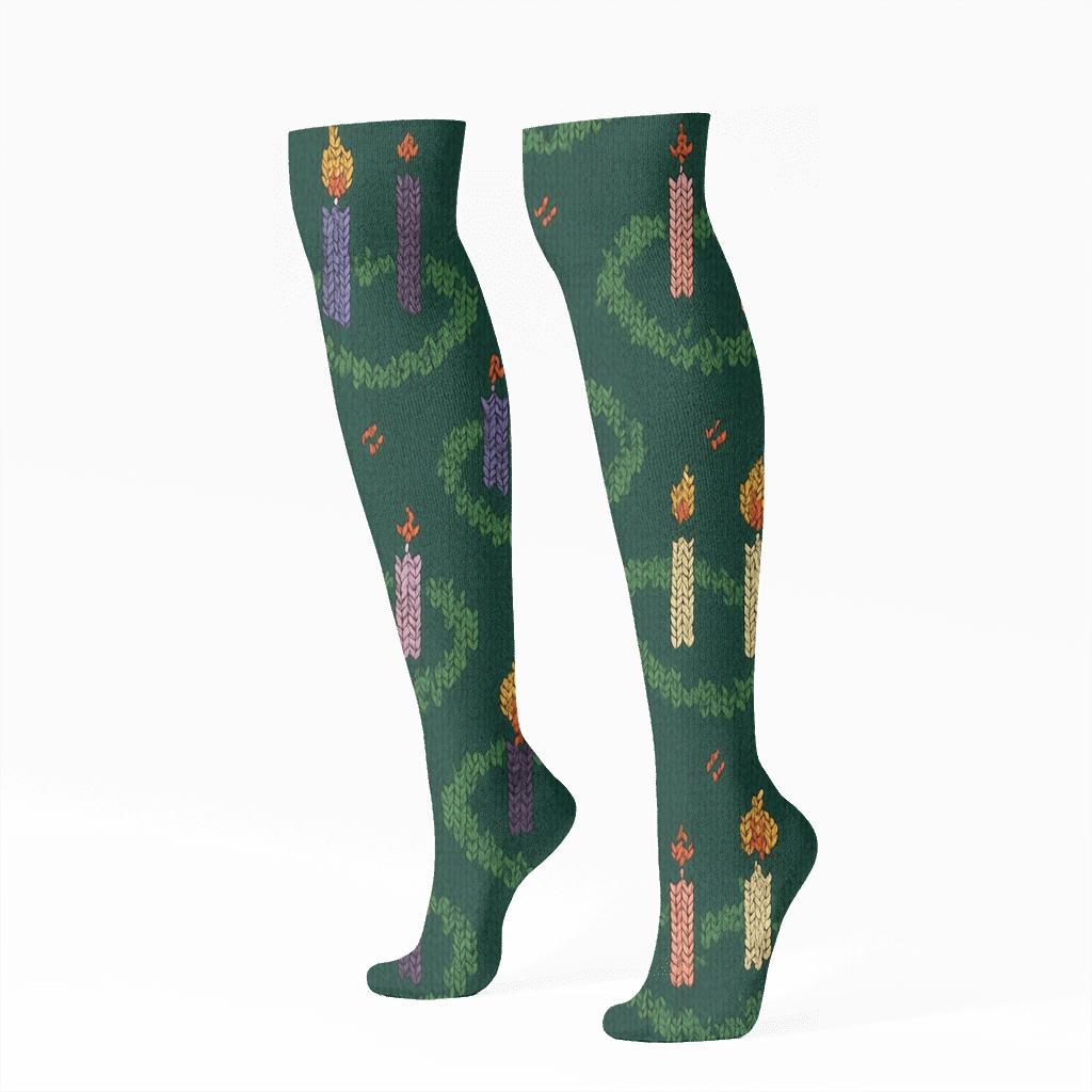 Wreath Lattice With Advent Candles Quartet Glow trendy patterned knee-high socks