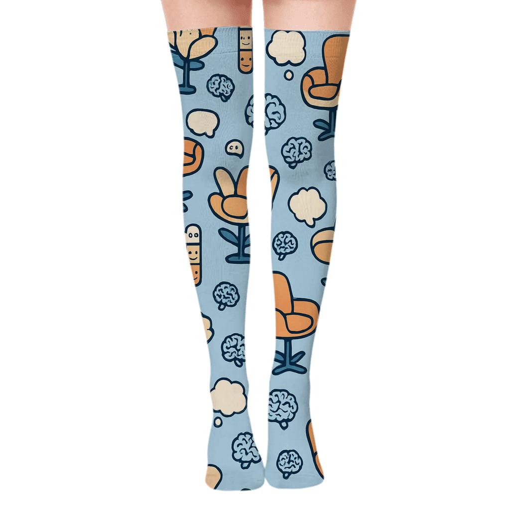 Cognitive Sofa Garden With Psychologist Symbols trendy patterned over-the-knee socks