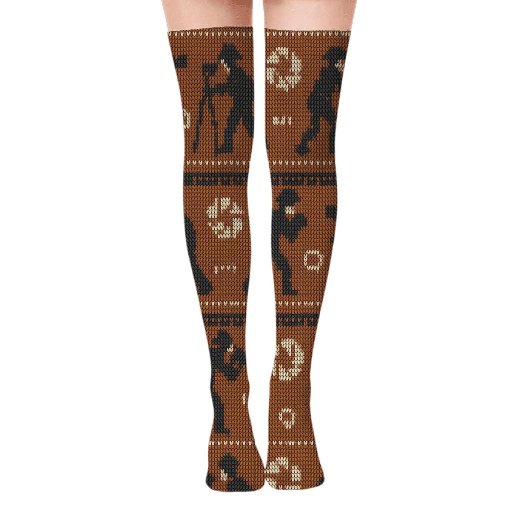 Cinematic Field Weave With Photographer Silhouettes unique graphic over-the-knee socks