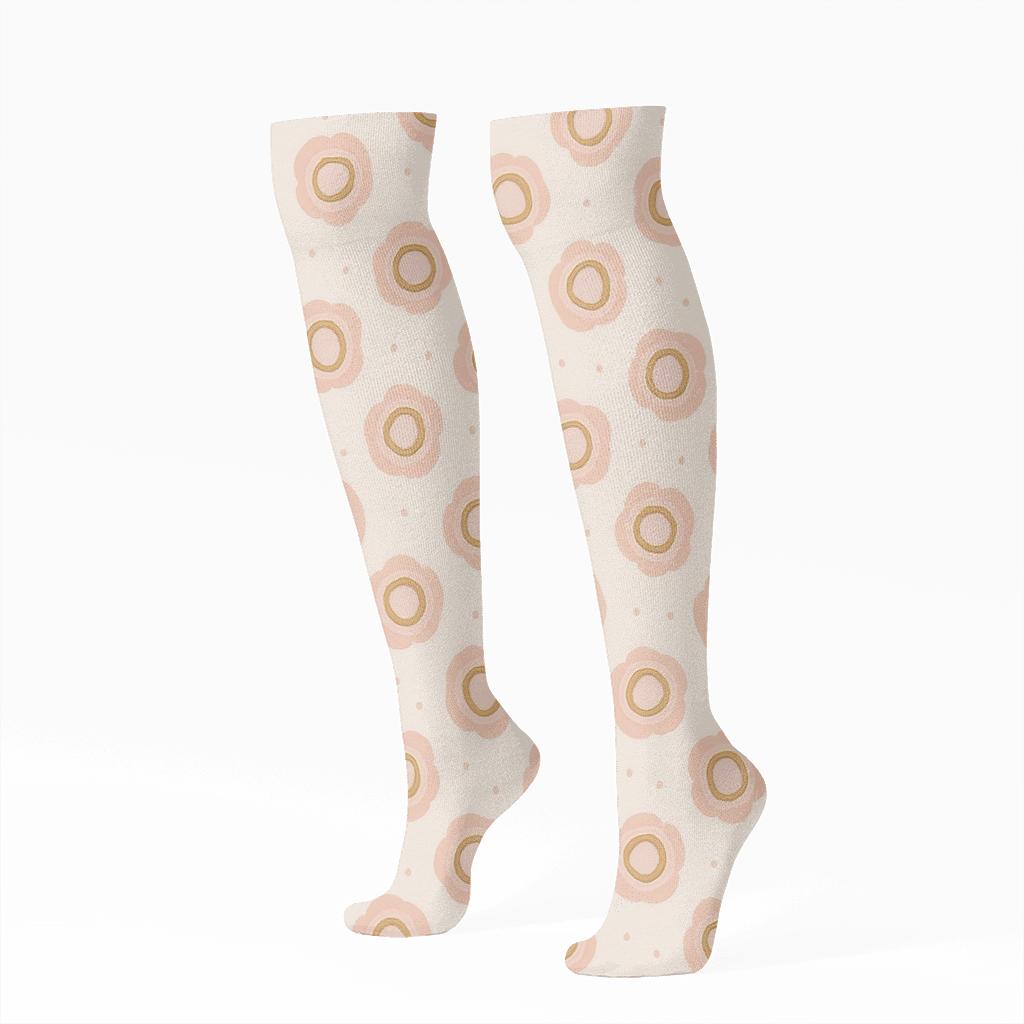 Blush Rosette Lattice On Soft Ivory custom knee-high socks