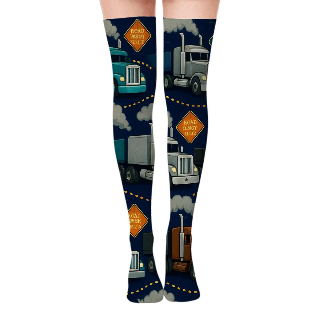 Midnight Convoy Parade Pattern Truck Driver Edition stylish fashion over-the-knee socks