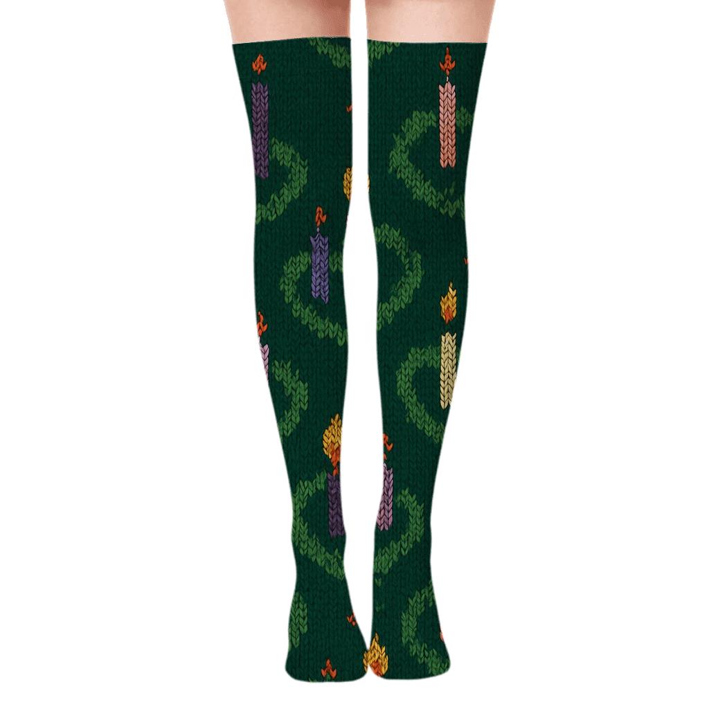 Wreath Lattice With Advent Candles Quartet Glow stylish fashion over-the-knee socks