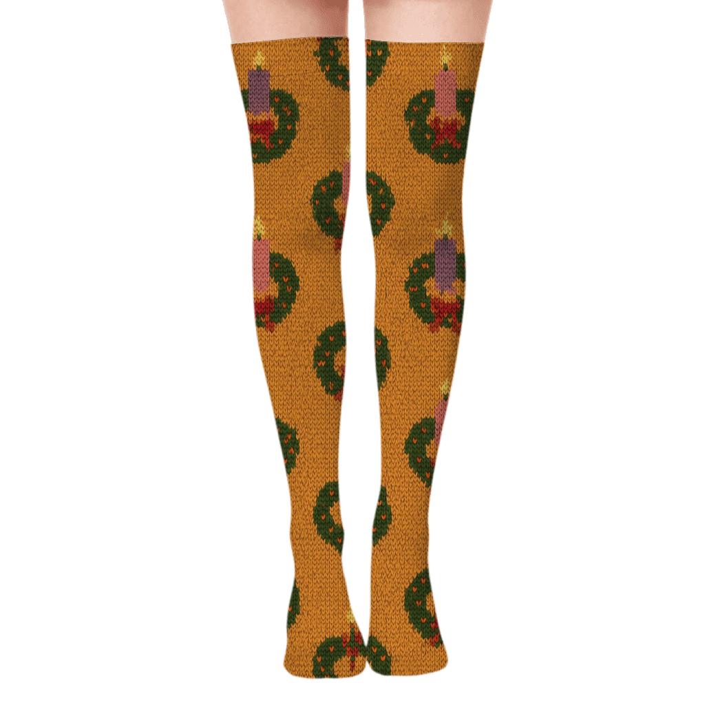 Evergreen Rings With Advent Wreath Glow In Woven Rows comfortable cotton over-the-knee socks