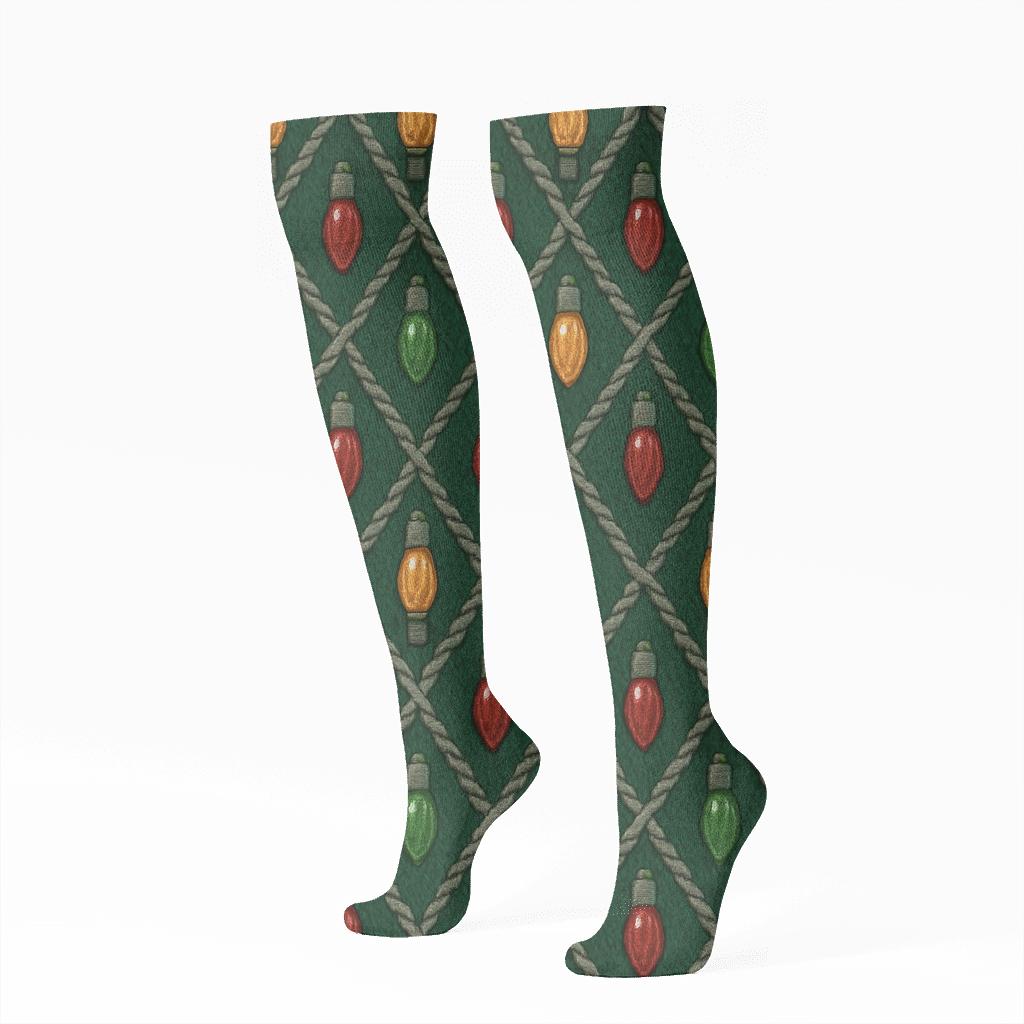 Knitted Twinkle Garland Lattice stylish athletic knee-high socks