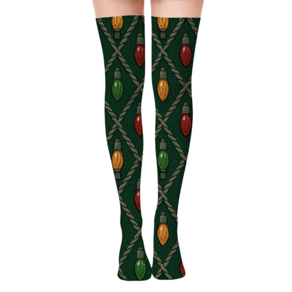 Knitted Twinkle Garland Lattice comfortable cotton over-the-knee socks