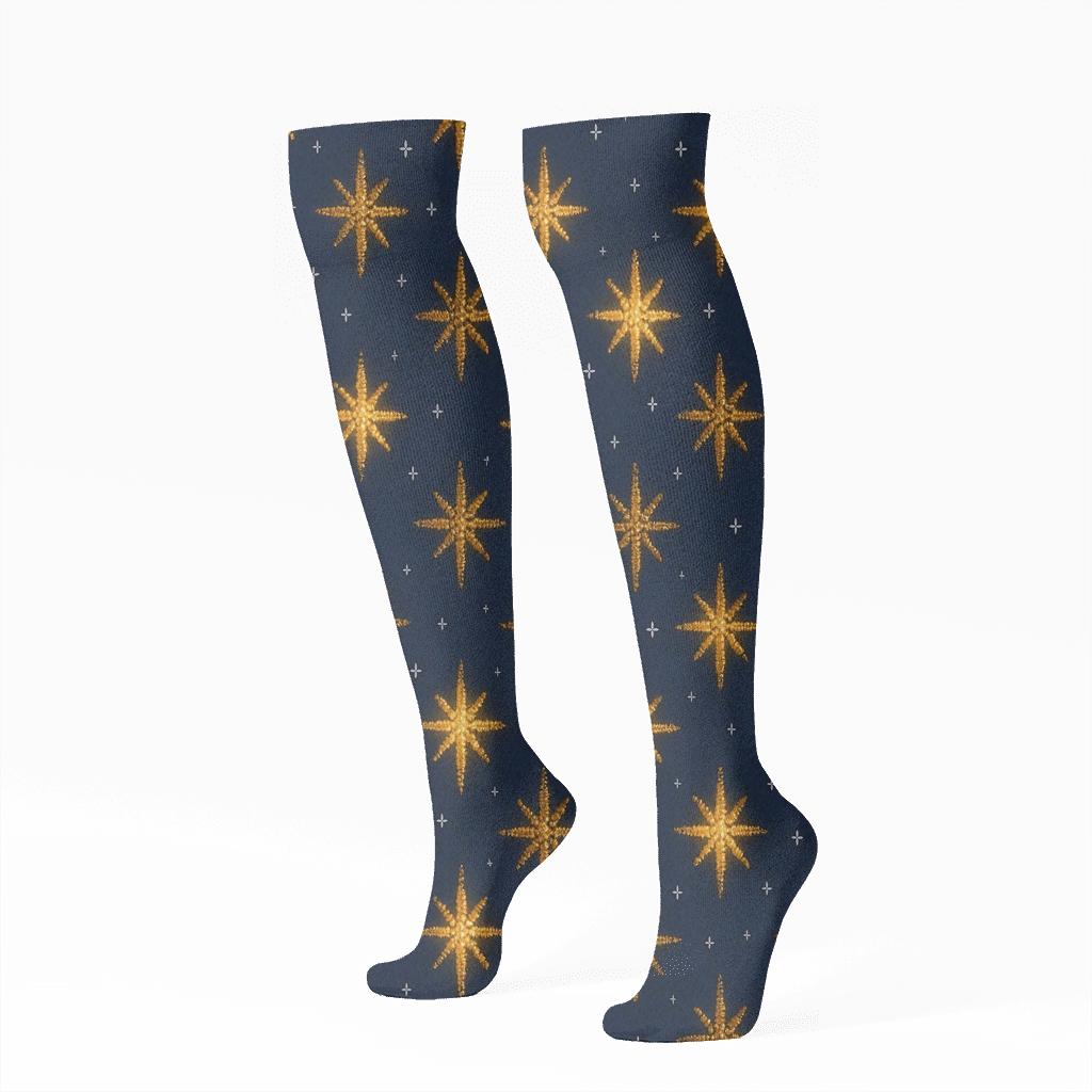 Star Of Bethlehem Luminous Chevron Nightscape personalized knee-high socks