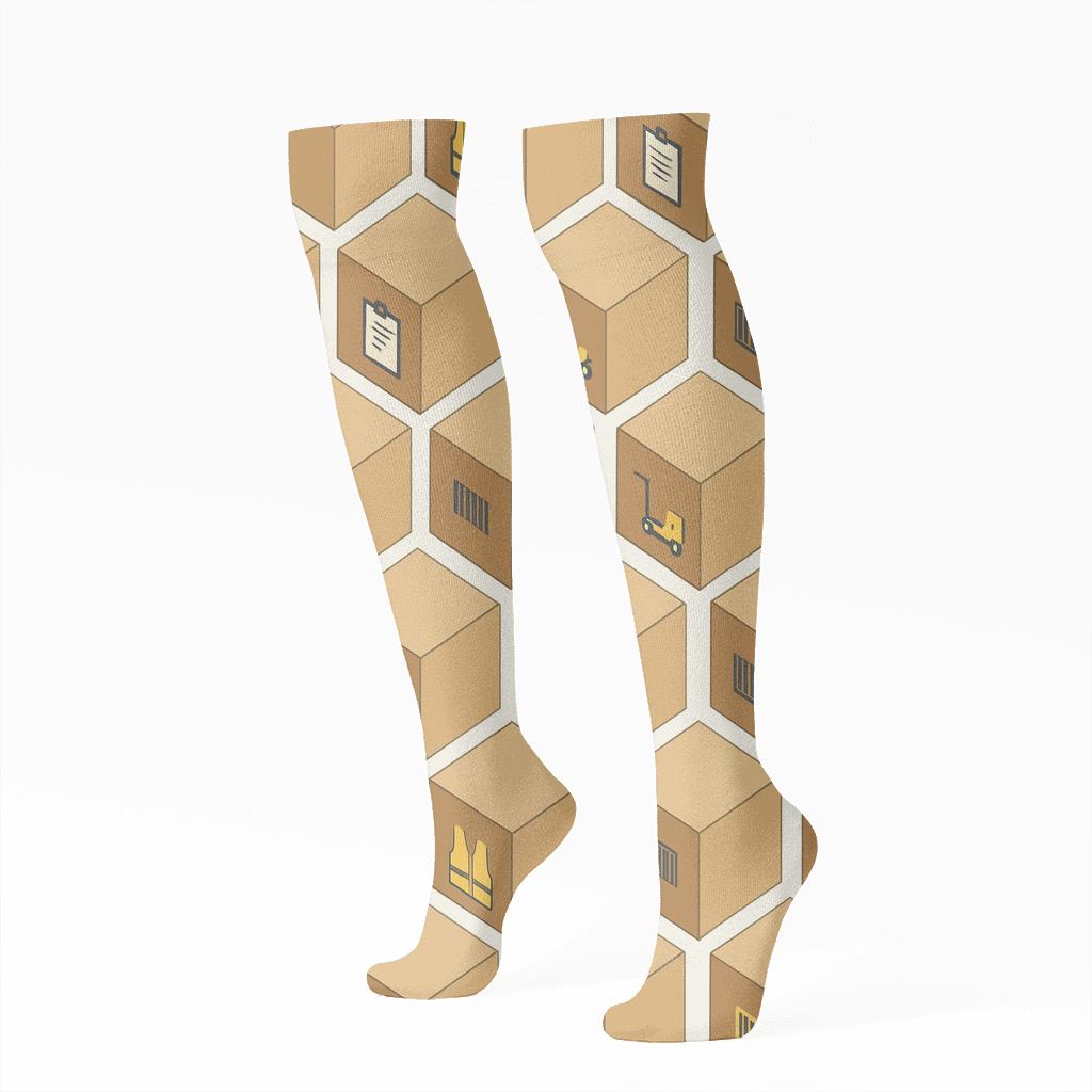 Stacked Box Geometry With Warehouse Worker Icons soft everyday knee-high socks